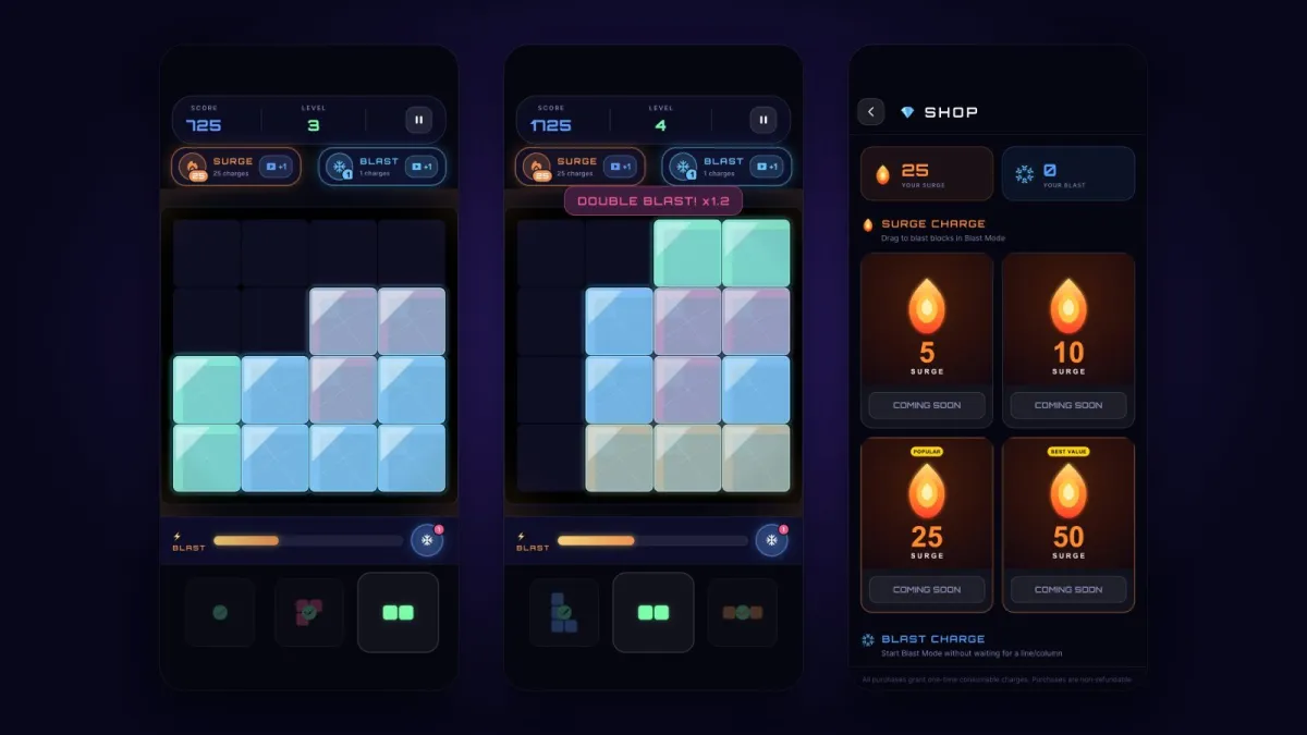 Nublox gameplay screens